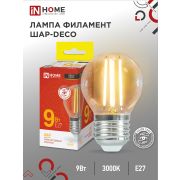Лампа светодиодная LED-ШАР-deco 9Вт 230В 230В Е27 3000К 1040Лм прозрачная IN HOME