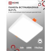 Панель светодиодная встраиваемая безрамочная SLP-FL 24Вт 230В 4000К 2160Лм 172мм с регулируемым монтажом 45-140мм белая IP20 IN HOME