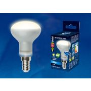LED-R50-6W/WW/E14/FR PLS02WH Лампа светодиодная. Форма «Рефлектор», матовая. Серия Sky. Теплый белый свет. Картон. ТМ Uniel.