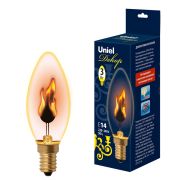 IL-N-C35-3/RED-FLAME/E14/CL Лампа декоративная с типом свечения «эффект пламени». Форма «свеча», прозрачная. Картон. ТМ Uniel.