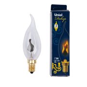 IL-N-CW35-3/RED-FLAME/E14/CL Лампа декоративная с типом свечения «эффект пламени». Форма «свеча на ветру», прозрачная. Картон. ТМ Uniel.