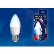 LED-C37 7W/NW/E27/FR PLP01WH Лампа светодиодная. Форма «свеча», матовая. Серия ЯРКАЯ. Белый свет (4000K). Картон. ТМ Uniel