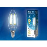 LED-C35-6W/NW/E14/CL GLA01TR Лампа светодиодная. Форма «свеча», прозрачная. Серия Air. Белый свет (4000K). Картон. ТМ Uniel