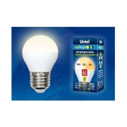 LED-G45-6W/WW/E27/FR/MB PLM11WH Лампа светодиодная. Форма «шар», матовая. Серия Multibright. Теплый белый свет (3000K). 100-50-10. Картон. ТМ Uniel.