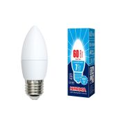 LED-C37-7W/NW/E27/FR/NR Лампа светодиодная. Форма «свеча», матовая. Серия Norma. Белый свет (4000K). Картон. ТМ Volpe