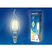 LED-CW35-7,5W/WW/E14/CL GLA01TR Лампа светодиодная. Форма «свеча на ветру», прозрачная. Серия Air. Теплый белый свет (3000K). Картон. ТМ Uniel