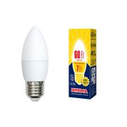 LED-C37-7W/WW/E27/FR/NR Лампа светодиодная. Форма «свеча», матовая. Серия Norma. Теплый белый свет (3000K). Картон. ТМ Volpe