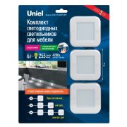 ULM-F41-6W/4200K/DIM SENSOR IP20 WHITE Светильник светодиодный накладной, ультратонкий с бесконтактным выключателем, набор из 3-х шт. Квадратный. 85х85х6,5мм. 255Lm. Белый. ТМ Uniel