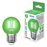 LED-G45-5W/GREEN/E27 GLA02GR Лампа светодиодная. Форма «шар». Серия Air color. Зеленый свет. Картон. ТМ Uniel