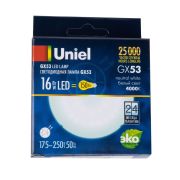 LED-GX53-16W/NW/GX53/FR PLZ01WH Лампа светодиодная, матовая. Белый свет (4000K). Картон. ТМ Uniel