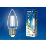LED-C35-5W/WW/E27/CL/DIM GLA01TR Лампа светодиодная диммируемая. Форма «свеча», прозрачная. Серия Air. Теплый белый свет (3000K). Картон. ТМ Uniel