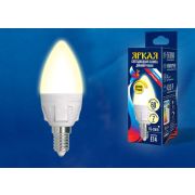 LED-C37 7W/3000K/E14/FR/DIM PLP01WH Лампа светодиодная, диммируемая. Форма «свеча», матовая. Серия Яркая. Теплый белый свет (3000K). Картон. ТМ Uniel.