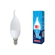 LED-CW37-7W/WW/E14/FR/NR Лампа светодиодная. Форма «свеча на ветру», матовая. Серия Norma. Теплый белый свет (3000K). Картон. ТМ Volpe