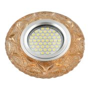 DLS-L149 GU5.3 GLASSY/TEA Светильник декоративный встраиваемый, серия Luciole. Без лампы, цоколь GU5.3. Доп. светодиодная подсветка 3Вт. Стекло. Зеркальный/светло-коричневый. ТМ Fametto