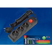 S-GCD3-3B BLACK Удлинитель серии Standart, шнур 3м., 3 гнезда, с/з. Черный. TM Uniel.