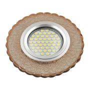 DLS-L140 GU5.3 GLASSY/TEA Светильник декоративный встраиваемый, серия Luciole. Без лампы, цоколь GU5.3. Доп. светодиодная подсветка 3Вт. Стекло. Зеркальный/светло-коричневый. ТМ Fametto