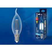 LED-CW35-9W/4000K/E14/CL PLS02WH Лампа светодиодная. Форма «свеча на ветру», прозрачная. Серия Sky. Белый свет (4000К). Картон. ТМ Uniel.