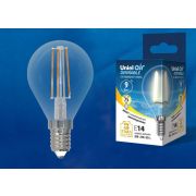 LED-G45-9W/3000K/E14/CL/DIM GLA01TR Лампа светодиодная диммируемая. Форма «шар», прозрачная. Серия Air. Теплый белый свет (3000K). Картон. ТМ Uniel.