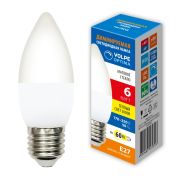 LED-C37-6W/3000K/E27/FR/DIM/SLS Лампа светодиодная, диммируемая. Форма «свеча», матовая. Теплый белый свет (3000K). ТМ Volpe