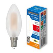 LED-C35-6W/4000K/E14/FR/DIM/SLF Лампа светодиодная диммируемая. Форма «свеча», матовая. Белый свет (4000K). ТМ Volpe