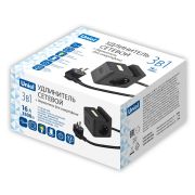 S-GCD2-1,5SBUH BLACK Удлинитель серии Standard, с/з, шнур 1,5м, 2 гнезда, 3 USB, 16А, держатель для телефона. Черный. ТМ Uniel