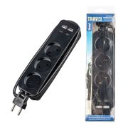 S-CT3-1,8UC BLACK Удлинитель серии Travel, шнур 1,8м., 3 гнездa, 10A, б/з, 2USB+2TYPE C(3,1A). Черный. ТМ Uniel
