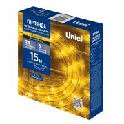 ULD-D50 15M/С08 IP44 YELLOW Гирлянда светодиодная Дюралайт, 15м. Коннектор в/к. Желтый свет. Провод черный. ТМ Uniel