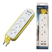 S-CT3-1,8UC WHITE/GREEN Удлинитель серии Travel, шнур 1,8м., 3 гнездa, 10A, б/з, 2USB+2TYPE C(3,1A). Белый с салатовым. ТМ Uniel