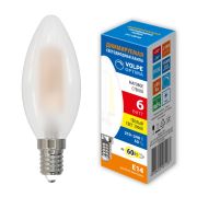 LED-C35-6W/3000K/E14/FR/DIM/SLF Лампа светодиодная диммируемая. Форма «свеча», матовая. Теплый белый свет (3000K). ТМ Volpe