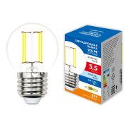 LED-G45-5,5W/4000K/E27/CL/SLF Лампа светодиодная. Форма «шар», прозрачная. Белый свет (4000K). ТМ Volpe