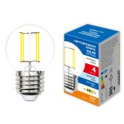 LED-G45-4W/4000K/E27/CL/SLF Лампа светодиодная. Форма «шар», прозрачная. Белый свет (4000K). ТМ Volpe