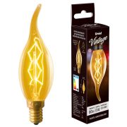 IL-V-CW35-60/GOLDEN/E14 ZW01 Лампа накаливания Vintage. Форма «свеча на ветру». Форма нити ZW. Картон. ТМ Uniel