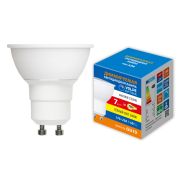 LED-JCDR-7W/3000K/GU10/FR/DIM/SLS Лампа светодиодная, диммируемая. Форма «JCDR», матовая. Теплый белый свет (3000K). ТМ Volpe