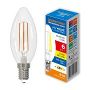LED-C35-6W/3000K/E14/CL/DIM/SLF Лампа светодиодная, диммируемая. Форма «свеча», прозрачная. Теплый белый свет (3000K). ТМ Volpe