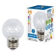 LED-D45-1W/BLUE/E27/CL/С PINEAPPLE Лампа декоративная светодиодная. Форма «Ананас», прозрачная. Цвет синий. Картон. ТМ Volpe