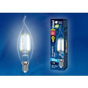 LED-CW35-6W/NW/E14/CL PLS02WH Лампа светодиодная. Форма «свеча на ветру», прозрачная. Серия Sky. Белый свет. Картон. ТМ Uniel