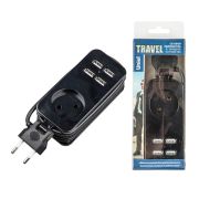 S-CT1-1,5U BLACK Удлинитель серии Travel, шнур 1,5м., 1 гнездо, 10A, б/з, 4USB(2,1A). Черный. ТМ Uniel