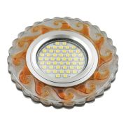 DLS-L139 GU5.3 GLASSY/TEA Светильник декоративный встраиваемый, серия Luciole. Без лампы, GU5.3. Доп. светодиодная подсветка 3Вт. Стекло. Зеркальный/прозрачный+светло-коричневый. ТМ Fametto