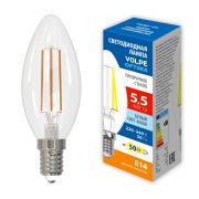 LED-C35-5,5W/4000K/E14/CL/SLF Лампа светодиодная. Форма «свеча», прозрачная. Белый свет (4000K). ТМ Volpe