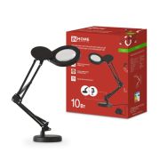 Светильник настольный светодиодный на основании + струбцина PLUS ССО-22Ч-ЛП 10Вт 3000-6500К, 5х лупа, с адаптером ЧЕРНЫЙ IN HOME