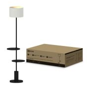 Светильник напольный под лампу ТНО 09-2ПЕ27-WB USB-C две полки, белый абажур, черное основание IN HOME