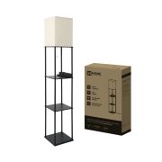 Светильник напольный этажерка ТНО 10USB-Е27-NB USB-C розетка, бежевый абажур, черный корпус IN HOME