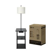 Светильник напольный этажерка ТНО 12P-Е27USB-WB USB-C розетка, белый абажур, черный корпус IN HOME