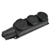 Розетка тройная с заземлением каучук с заглушками 16А IP44 черная 9323 IN HOME