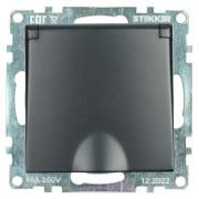 Розетка 1-местная с/з с крышкой (механизм), STEKKER GLS16-7112-05, 250В, 16А с защитной шторкой, серия Катрин, черный