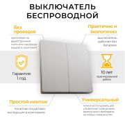 Кнопка-выключатель беспроводной FERON, TM82, 7мВт, IP20, двухклавишный, серебро