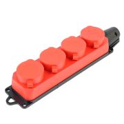 Розетка переносная 4-местная c/з STEKKER, RST16-24-44-3 (РП 16-232), 250В, 16А, IP44, красный