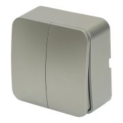 Выключатель открытой установки 2-клавишный, STEKKER, 250В, 10А, IP20, серия София, серебро, MSW10-20-03