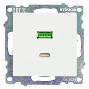Розетка USB 2-местная + type C (механизм), STEKKER GLS10-7116-01, 250В, 3А, max 20W, серия Катрин, белый