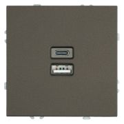 Розетка 2-местная USB + Type C (механизм), STEKKER, 250В, 20W, серия Эмили, RST10-5115-09, антрацит, soft touch